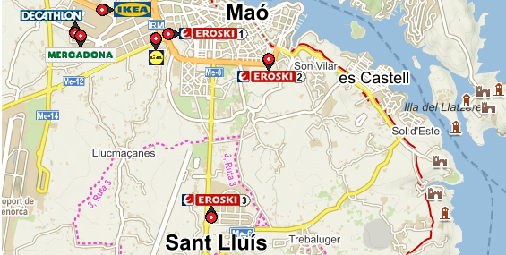 Mapa Mahon - obchody