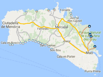 Mapa Menorky - v&yacute;chodn&iacute; pl&aacute;že